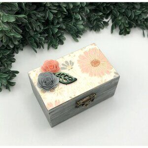 Decorative Wooden Trinket  Box With Floral Embellishments & Brass Clasp - 2021 P